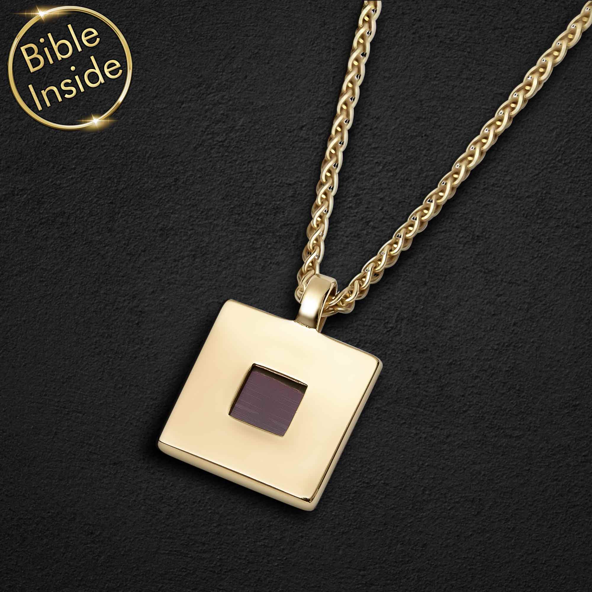Necklace Shop Elegant Gold Square Pendant With New Testament Inside From My Nano Jewelry