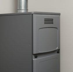 Close-up view of a heating furnace in a home setting