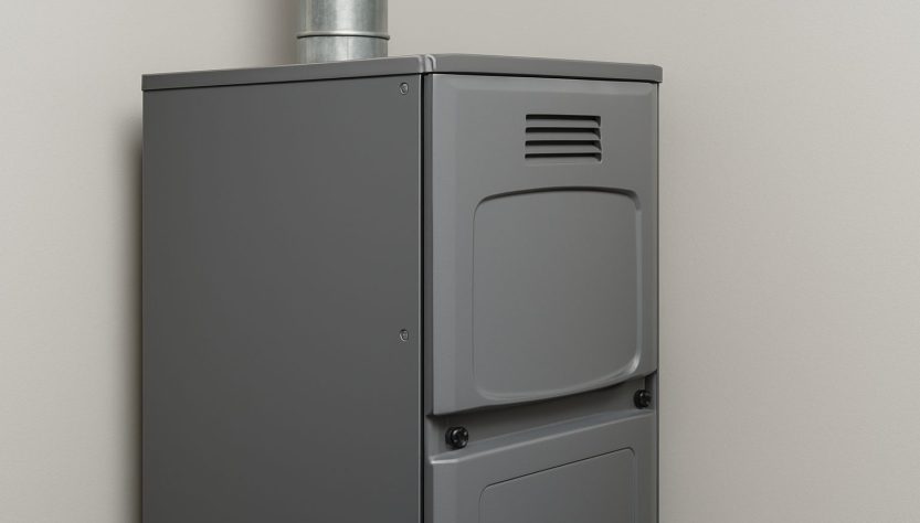 Close-up view of a heating furnace in a home setting